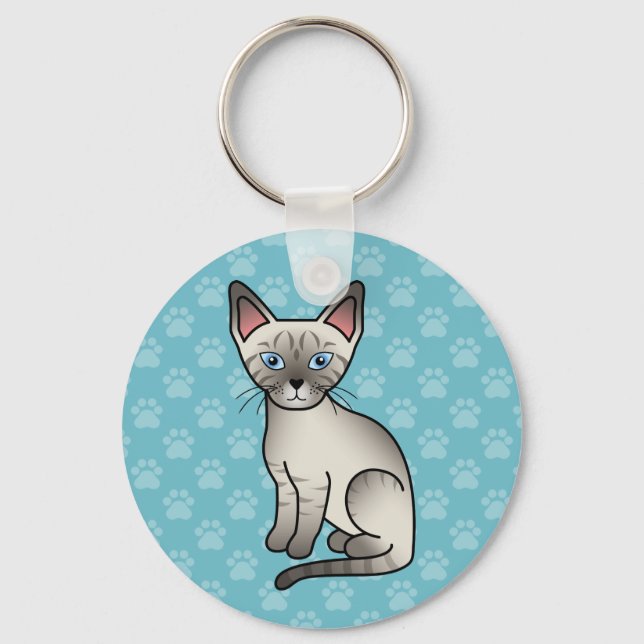 Lynx Point Siamese Cat Cute Cartoon Illustration Key Ring (Front)