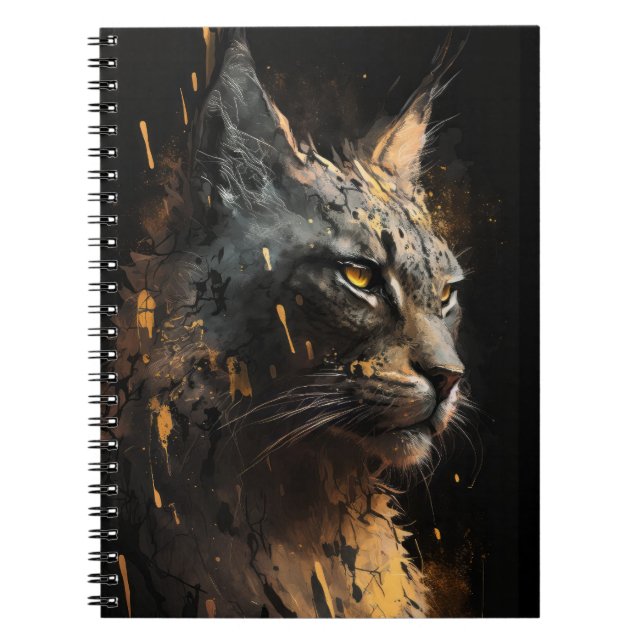 Lynx Portrait Animal Nature Wildlife Dark Painting Notebook (Front)