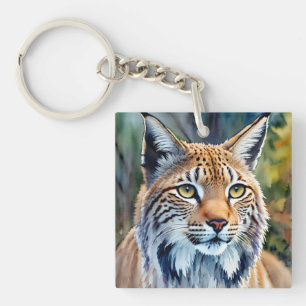 Lynx Portrait Watercolor Feline Art Key Ring