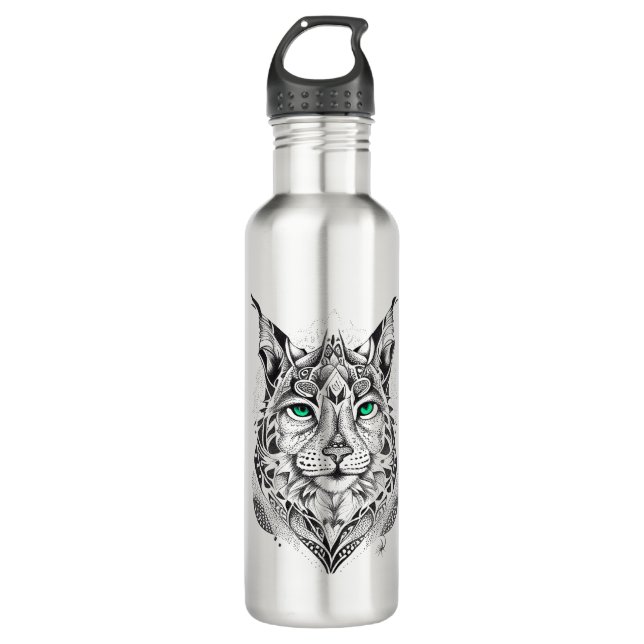 Lynx Wild Animal Nature Illustration Art Tattoo 710 Ml Water Bottle (Front)