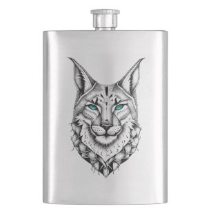 Lynx Wild Animal Nature Illustration Art Tattoo Hip Flask