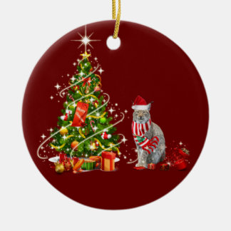 Lynx With Hat Scafts  Christmas Ceramic Tree Decoration