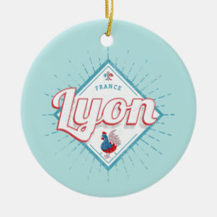 Lyon city France retro rooster vintage souvenir Ceramic Tree Decoration