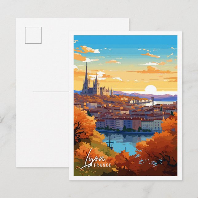 Lyon France Art vintage travel illustration Postcard (Front/Back)