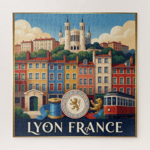 Lyon France Tourist Landmark Collage Jigsaw Puzzle