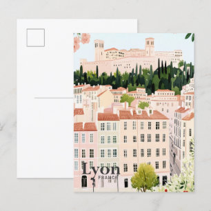 Lyon France Watercolor Painting Travel Postcard