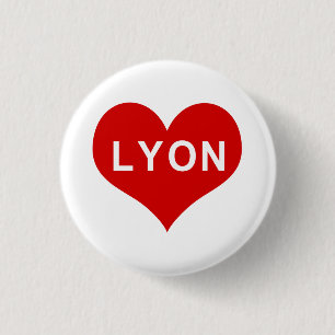 LYON Red Love Heart 3 Cm Round Badge