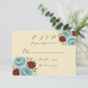 Lyons Blue Peony & Dark Red Peony Wedding RSVP Card