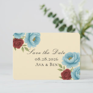 Lyons Blue Peony & Red Rose Save the Date
