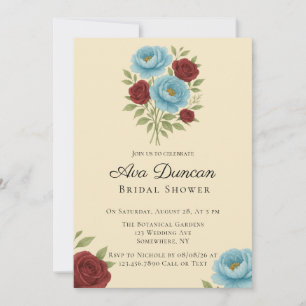 Lyons Blue Peony & Red Roses Bridal Shower Invitation