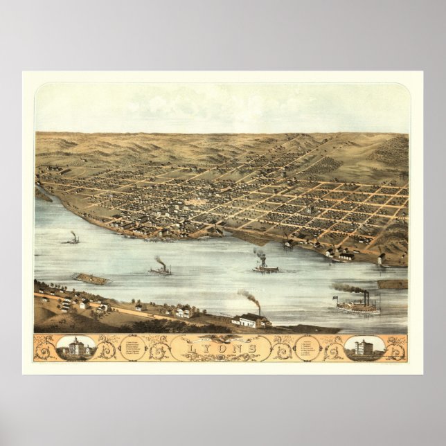 Lyons, IA Panoramic Map - 1868 Poster (Front)