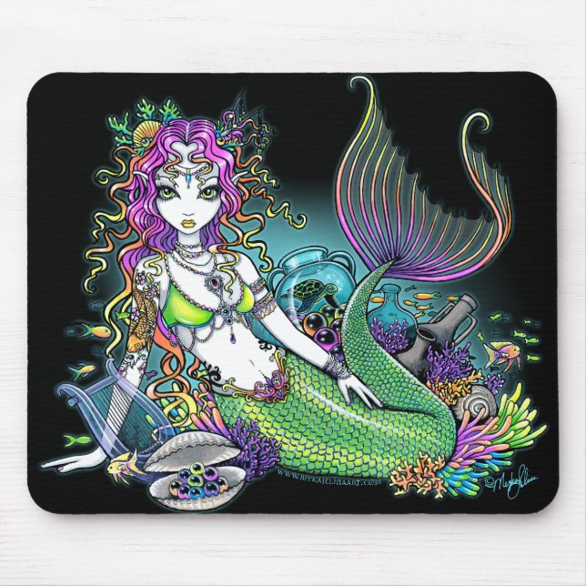 "Lyra" Tropical Rainbow Mermaid Art Mousepad (Front)