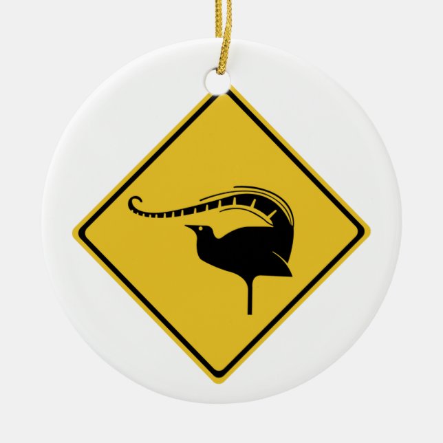 Lyrebird Crossing, Traffic Warning Sign, Australia Ceramic Tree Decoration (Front)