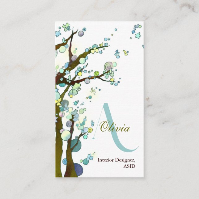 Lyrical Trees Monogram Personalised Business Card (Front)