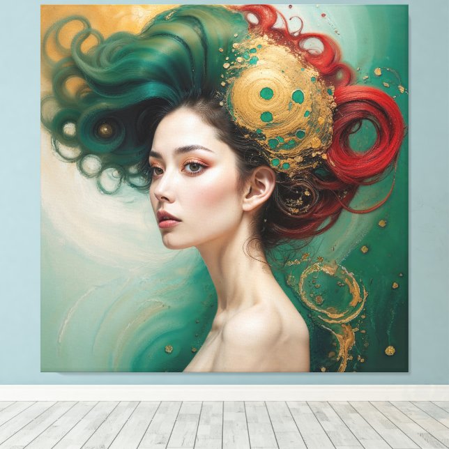 “Lyrielle” - The Green-Gold Empress Canvas Print (Insitu(Wood Floor))