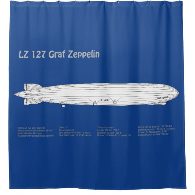 LZ 127 Graf Zeppelin - Airship Blueprint Plans ABD Shower Curtain (Front)