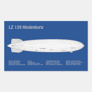 LZ 129 Hindenburg - Airship Blueprint Plans ABD Rectangular Sticker