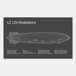 LZ 129 Hindenburg - Airship Blueprint Plans PD Rectangular Sticker
