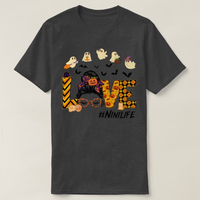 M27P Leopard Love Nini Life Fall Pumpkin Autumn Ha T-Shirt (Design Front)