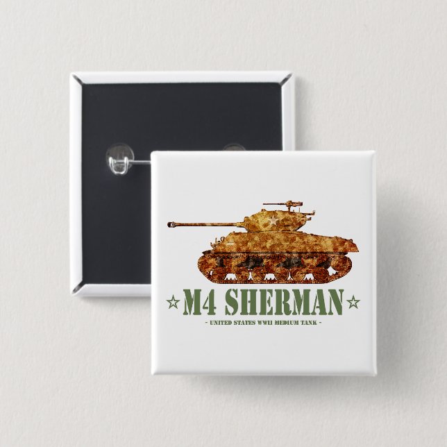 M4 Sherman World War Two American Medium Tank WWII 15 Cm Square Badge (Front & Back)