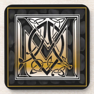 ‘M’ Celtic Black Stone Monogram Coasters