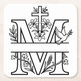 M Christian Monogram Square Paper Coaster