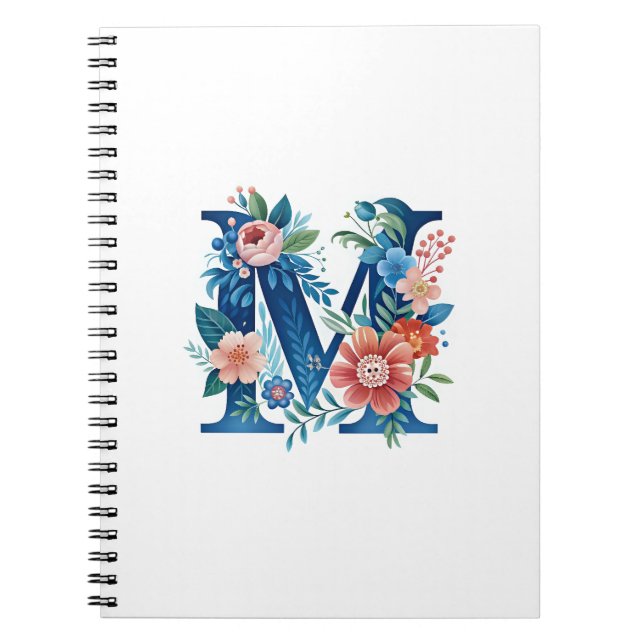 'M' decorative floral monogram Notebook (Front)
