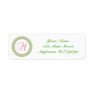 M Dot Circle Mongram Address Label (Pink / Green)