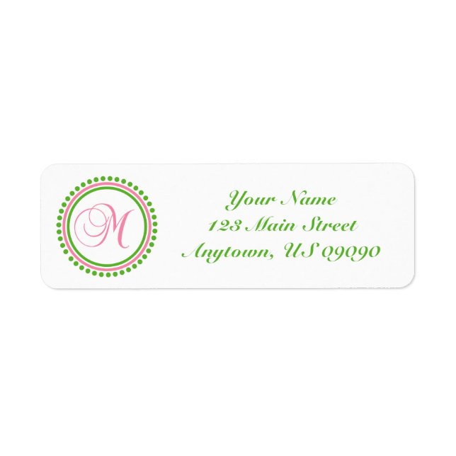 M Dot Circle Mongram Address Label (Pink / Green) (Front)
