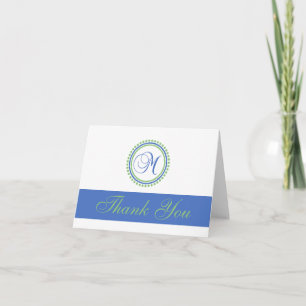 M Dot Circle Monogam Thank You Cards (Blue / Mint)