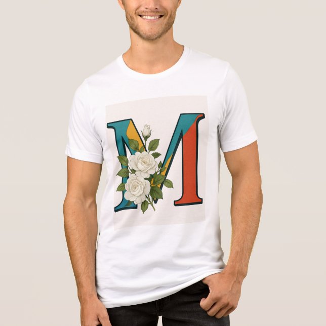 M Floral Monogram,M Initial with Flower Touch Tri-Blend Shirt (Front)