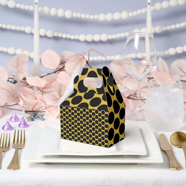 M Gold with Black Dot Style Gable 4.5x2.75x5.5 Favour Box (Wedding)