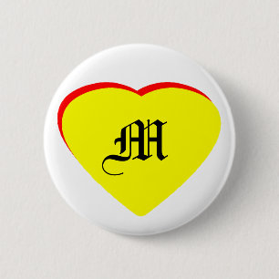 "M" Heart Yellow Red Wedding Invitation The MUSEUM 6 Cm Round Badge