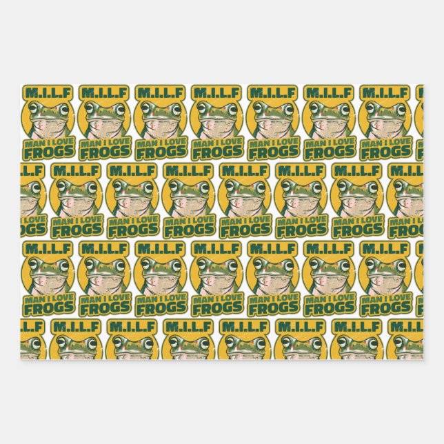 M.I.L.F Man I Love Frogs Wrapping Paper, Frog Wrapping Paper Sheet (Front)