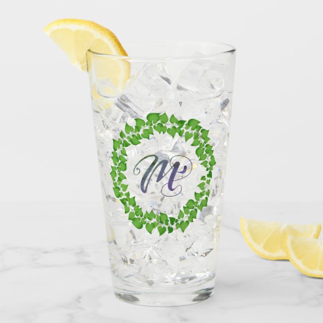 M Initial Boho Green Foliage Wreath Cute Pretty Glass (Front Ice)
