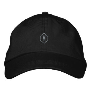 M Initial or Letter or Alphabet or Monogram Black Embroidered Hat