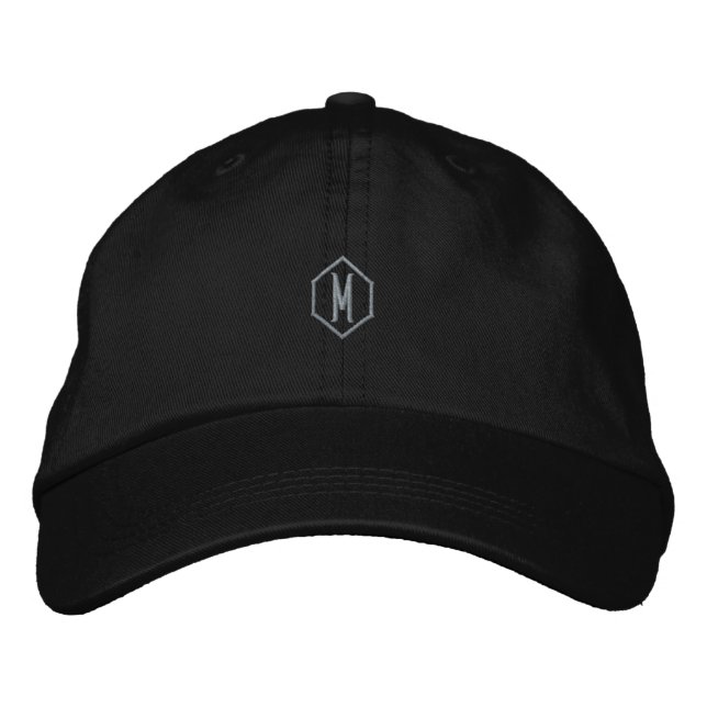 M Initial or Letter or Alphabet or Monogram Black  Embroidered Hat (Front)