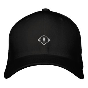 M Initial or Logo Monogram Flexfit Wool-Hat Black  Embroidered Hat