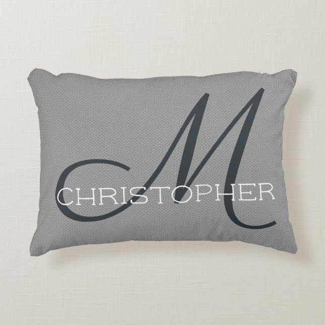 M Initial Personalised Name Black White Grey Decorative Cushion (Front)