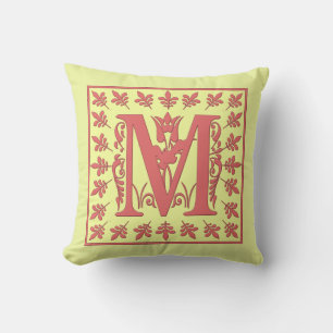 M INITIAL PILLOW - Pink M on YELLOW Background