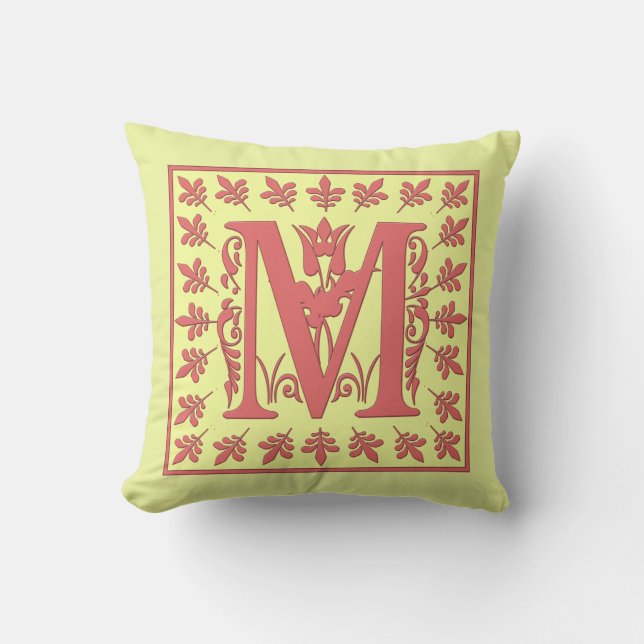 M INITIAL PILLOW - Pink M on YELLOW Background (Front)