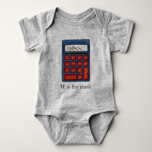 M is for Math School Calculator ABCs Letter M Baby Bodysuit (Front)