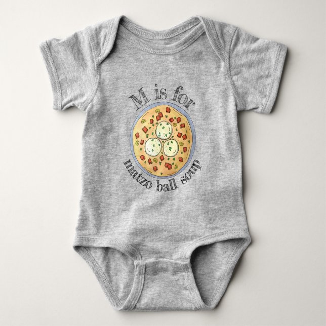 M is for Matzo Matzah Ball Soup Jewish Food Baby Bodysuit (Front)