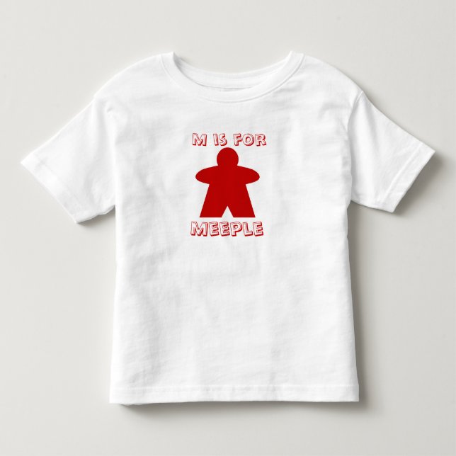 M is for Meeple kids shirt (Front)