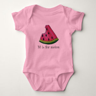 M is for Melon Pink Watermelon Juicy Fruit Slice Baby Bodysuit