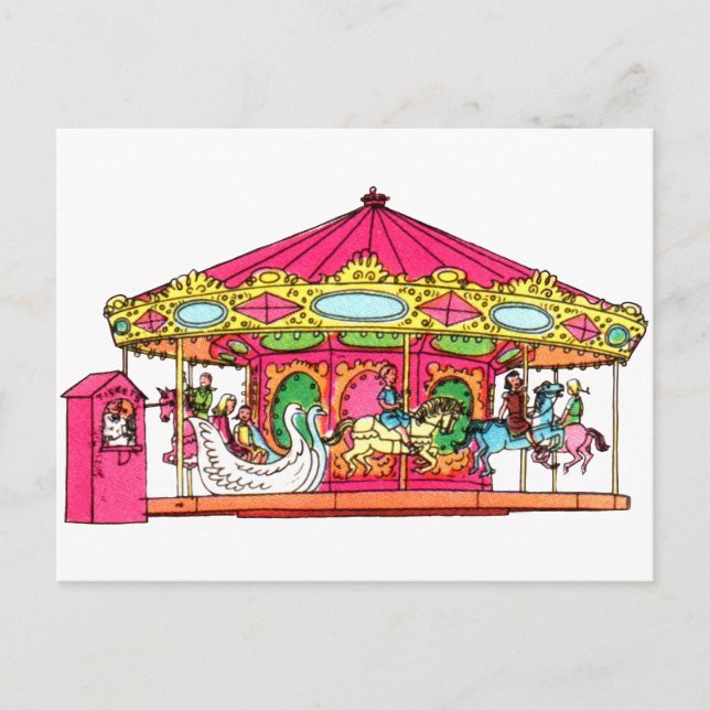 'M' is for Merry Go Round Holiday Postcard (Front)