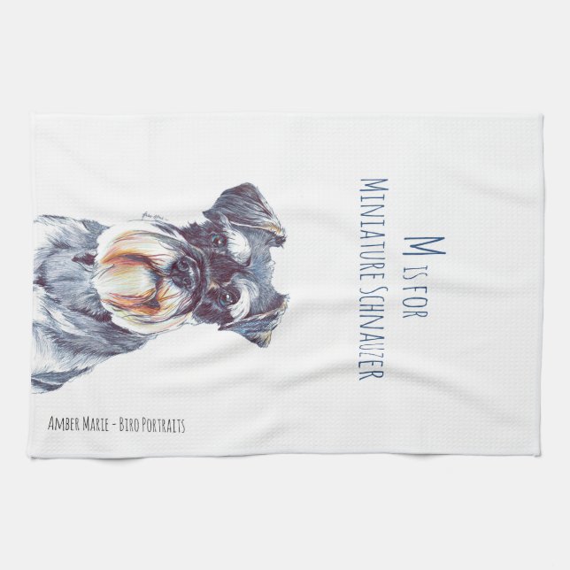 M is for Miniature Schnauzer Tea Towel (Horizontal)