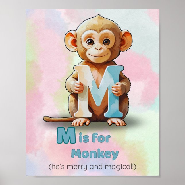M is for Monkey – Cute Animal Alphabet Poster (Front)
