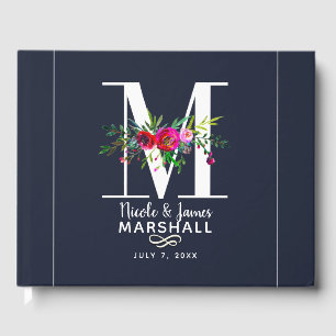 M Letter Initial Monogram Floral Name Wedding Guest Book
