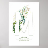 M Letter Monogram Gold Greenery Foliage Chic